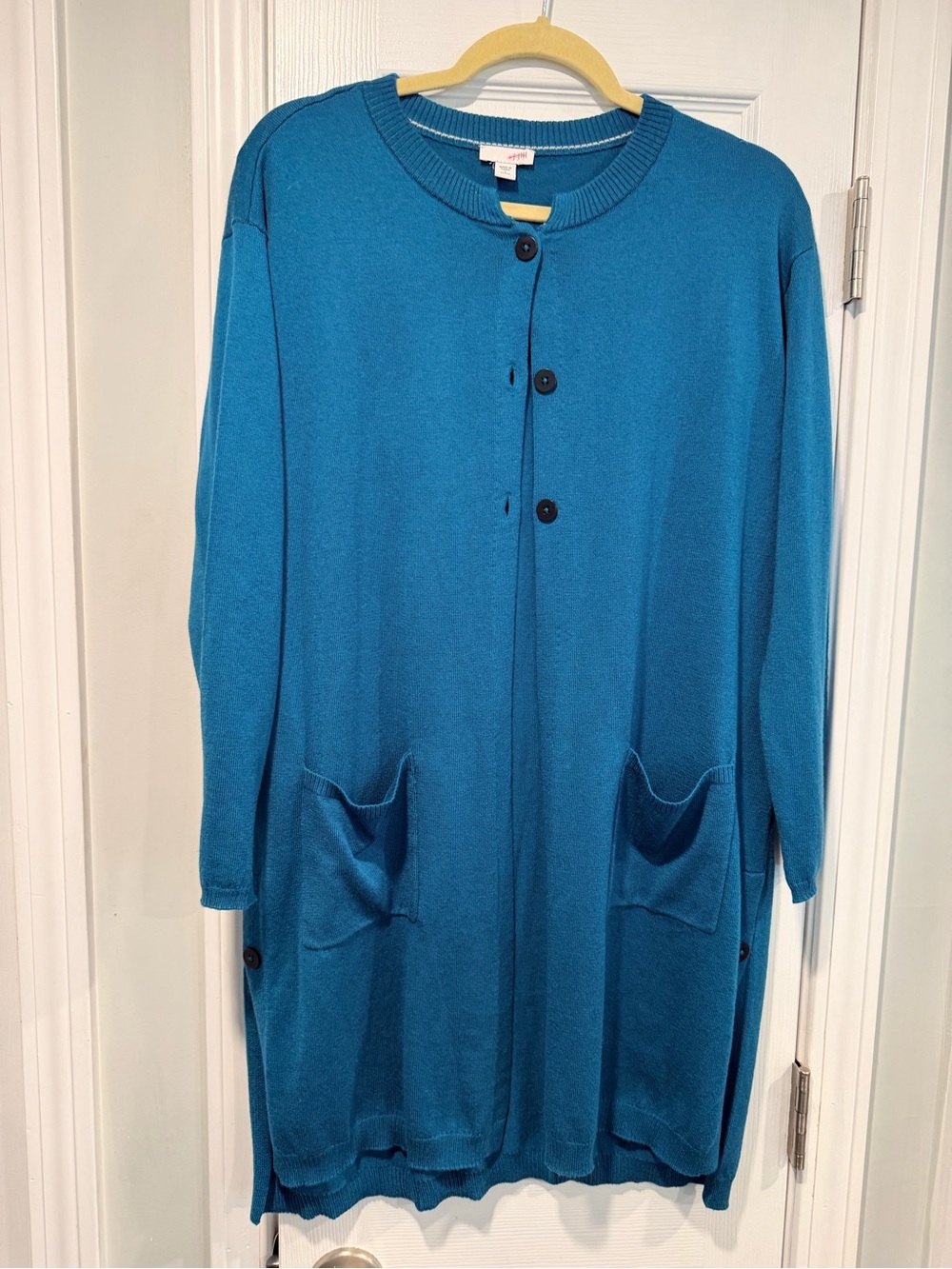 J.Jill Size SP Teal Long Cardigan Sweater Button Front Wool Blend Pockets Duster